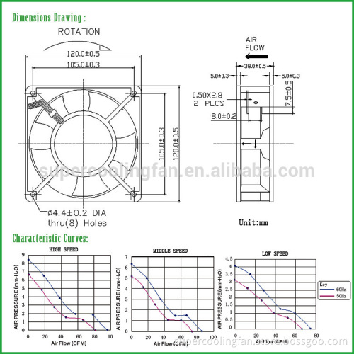 120x120x38mm 110V 220V ac cooling fan high speed metal fan